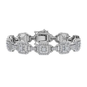 FINEROCK 2 Carat Round and Princess Cut Diamond Link Bracelet in 925 Sterling Silver (7 Inch)