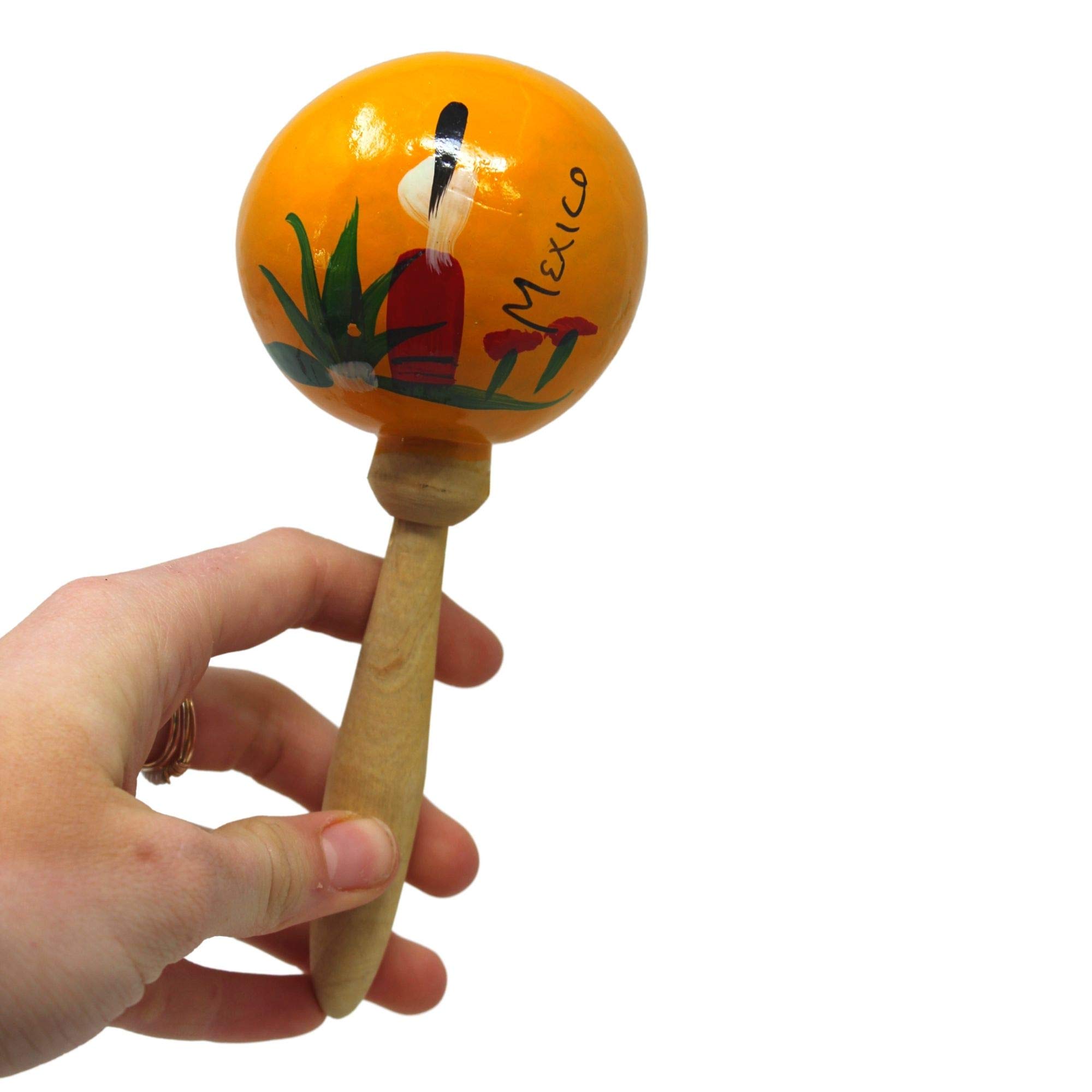 Needzo Maracas Musical Instrument, Small Colorful Wooden Pair with Hand Painted Flower Design, Latin Percussion for Adults, 6 Inches