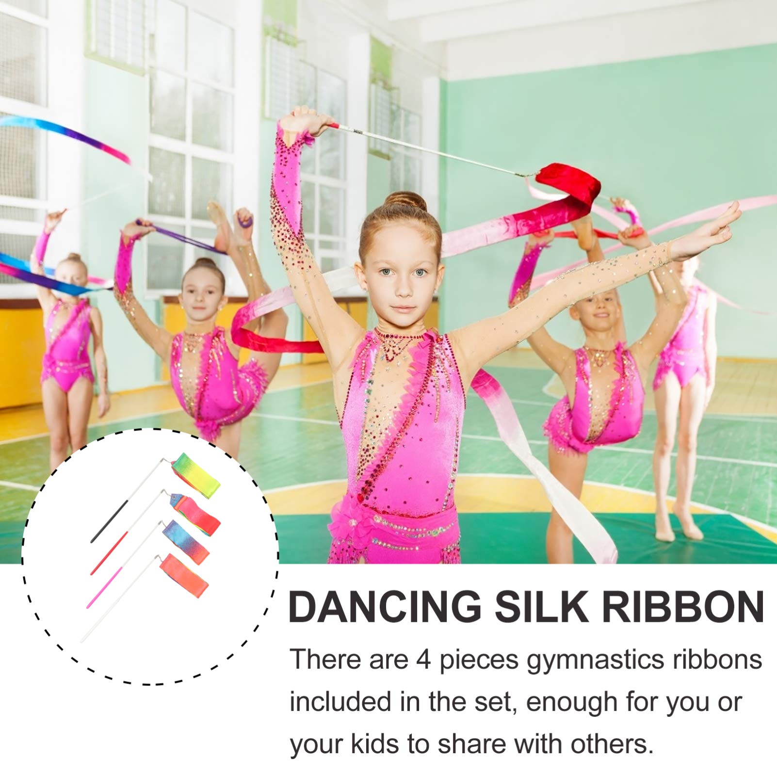 Garneck Dance Silk Ribbon Streamers Gymnastics Rhythmic Artistic Twirling Ribbons Rods for Kids Adults Dance Performance and Games 4pcs