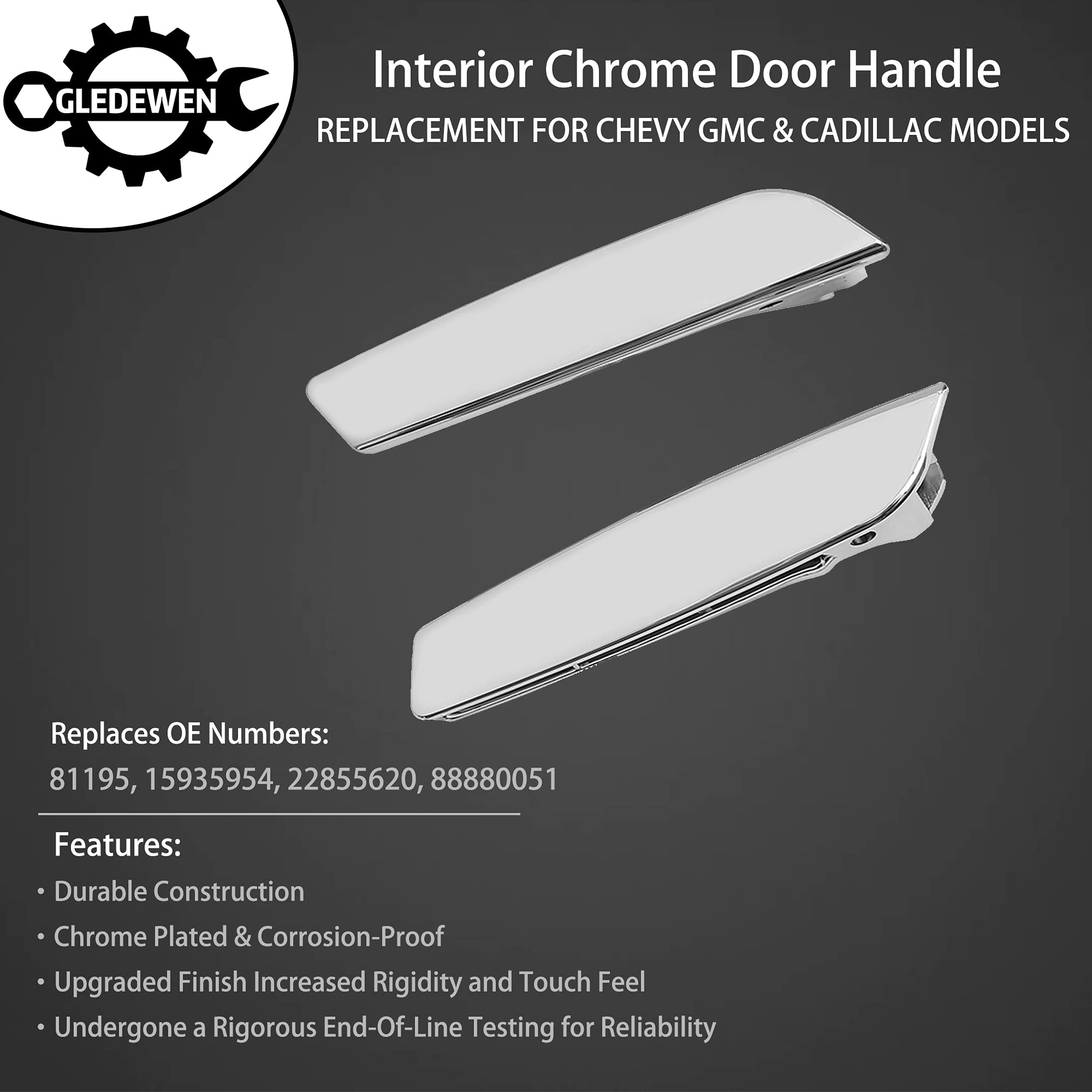 Interior Door Handle Set, Compatible with 2007-2014 Chevy Silverado Tahoe Avalanche Cadillac Escalade GMC Yukon, Chrome Front Inside Left Driver & Right Passenger Side | Replaces# 81195, 15935954