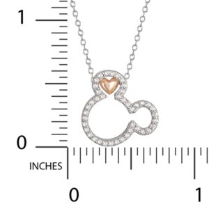 Disney Womens Mickey Mouse Necklace Sterling Silver 18" - Cubic Zirconia Mickey Mouse and Pink Heart Pendant Necklace Jewelry for Women