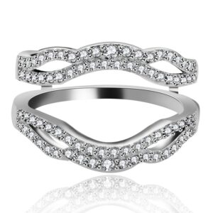 Uloveido 925 Sterling Silver Infinity Wedding Ring Guard Enhancer Double Band Engagement with Cubic Zirconia (Size 7.75)