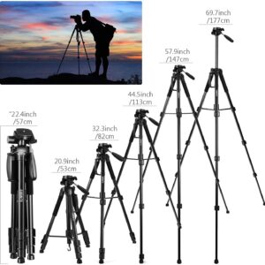 Zoegate Portable Tripod 70"/177cm Travel Camera Tripod Outdoor Compact Aluminum Alloy Video Tripod Monopod with 3-Way Swivel Pan Tilt Head Cellphone Holder Smartphone Clip for Phone