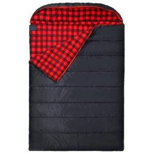 redcamp large cotton double sleeping bag for adults, 2 person cold weather warm queen size flannel sleeping bags for camping, black