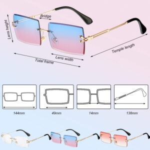 Weewooday 6 Pairs Rimless Rectangle Sunglasses for Women Men Vintage Chic Frameless Square Glasses Unisex Glasses Eyewear(Stylish Colors)