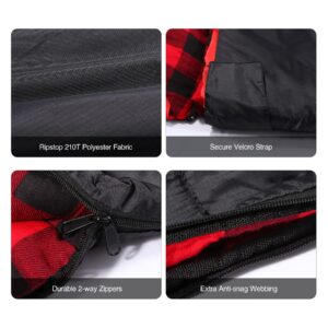 REDCAMP Large Cotton Double Sleeping Bag for Adults, 2 Person Cold Weather Warm Queen Size Flannel Sleeping Bags for Camping, Black