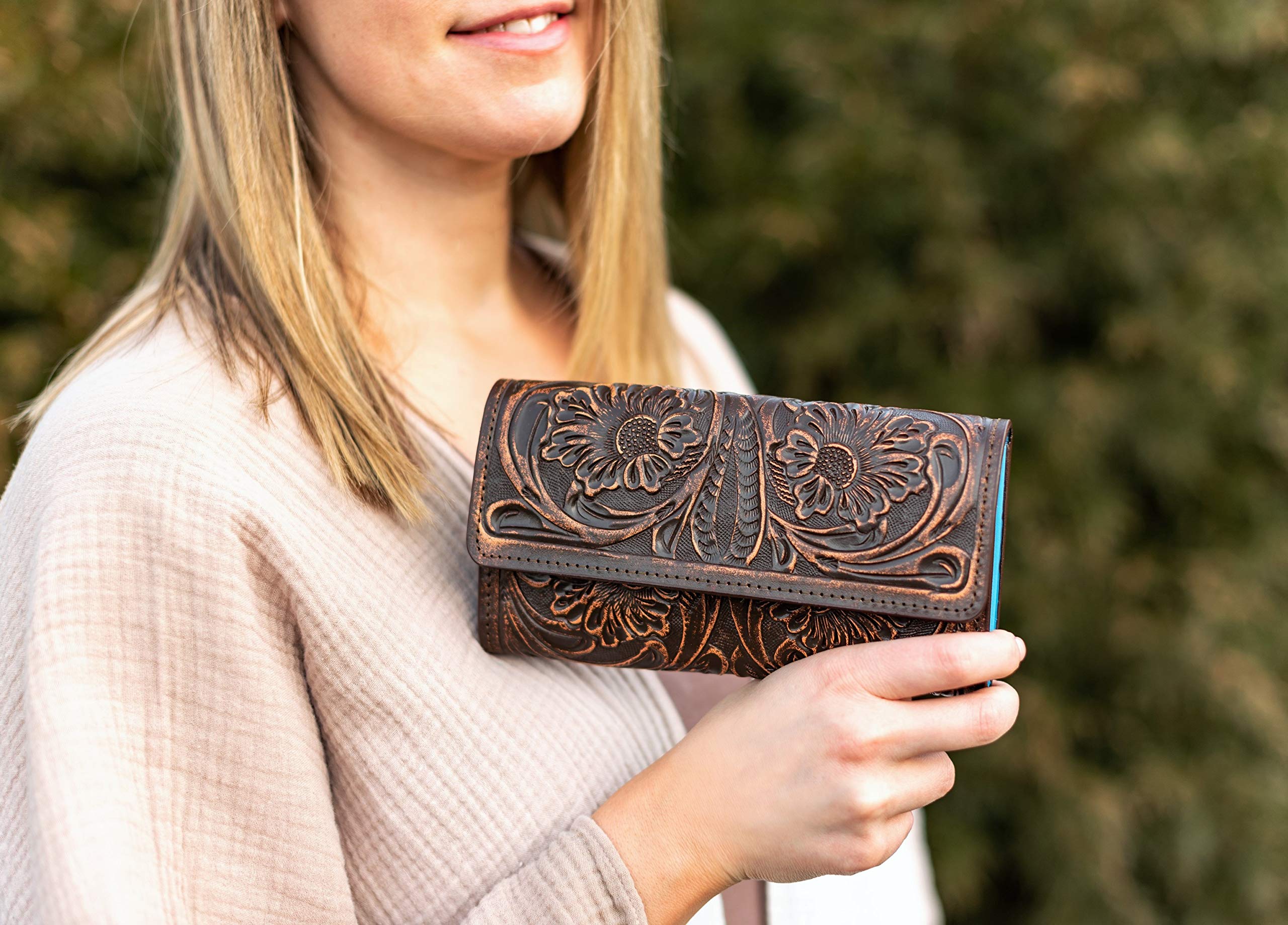 Mauzari Geneva Women's Tooled Leather Wallet (Copper Highlights)