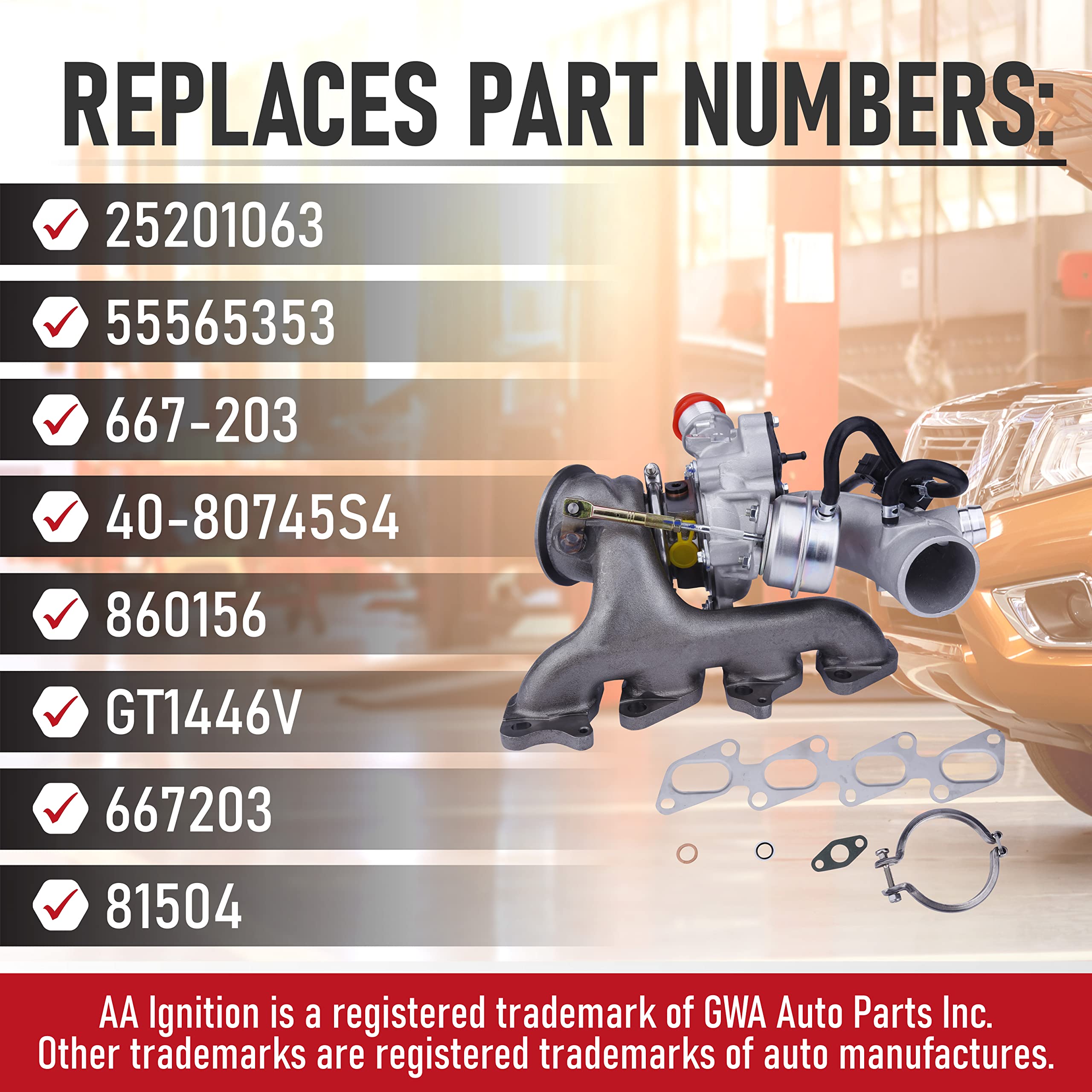 Replacement Turbo Charger with Gasket Kit- Compatible with Buick and Chevrolet Vehicles - 2011-2019 - Encore, Cruze, Cruze Limited, Sonic, Trax - 1.4L L4, 1.4T Engines - Replaces 55565353, 667-203