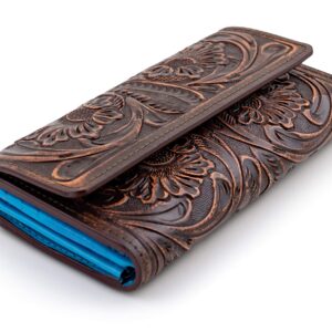 Mauzari Geneva Women's Tooled Leather Wallet (Copper Highlights)