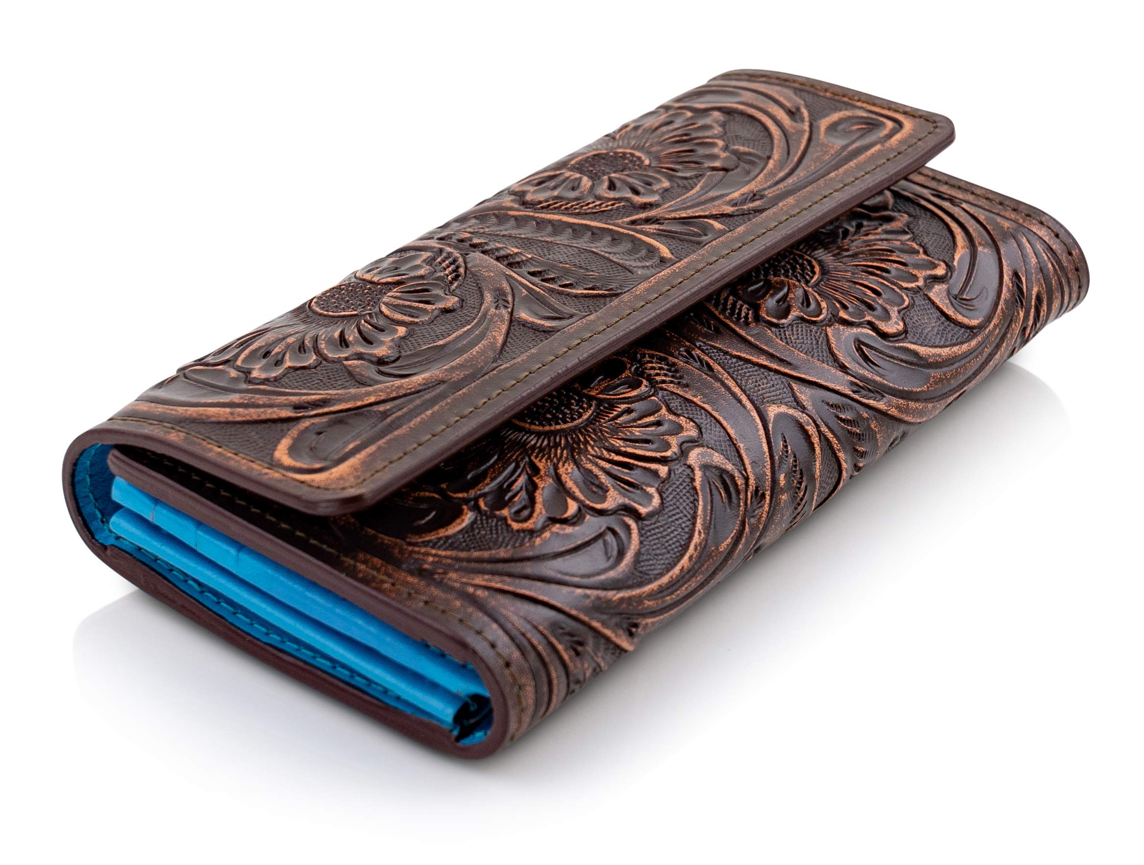 Mauzari Geneva Women's Tooled Leather Wallet (Copper Highlights)