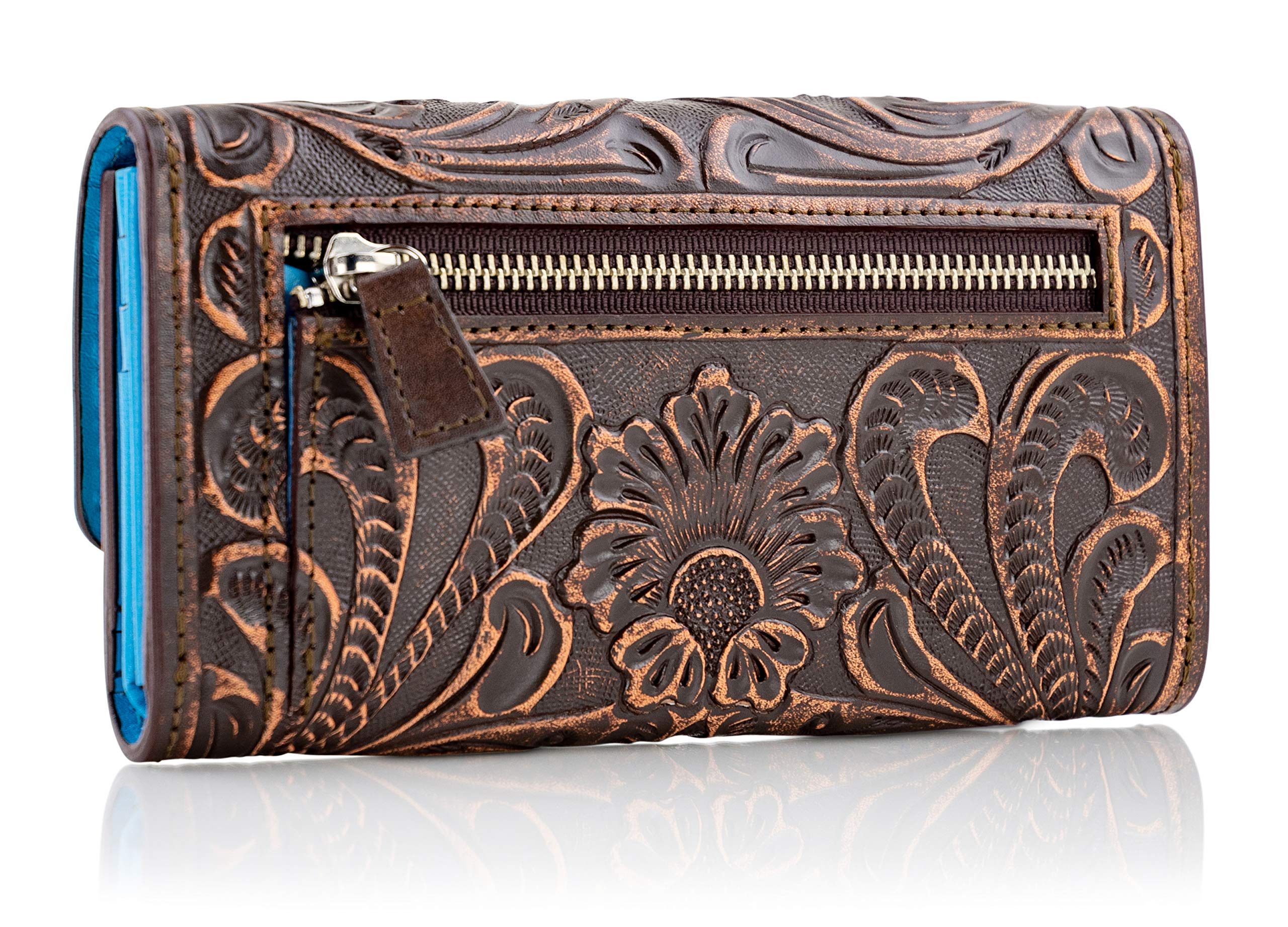 Mauzari Geneva Women's Tooled Leather Wallet (Copper Highlights)