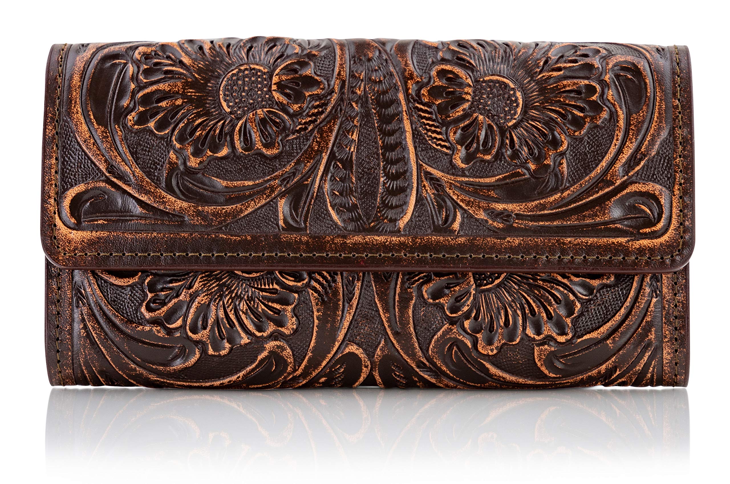 Mauzari Geneva Women's Tooled Leather Wallet (Copper Highlights)