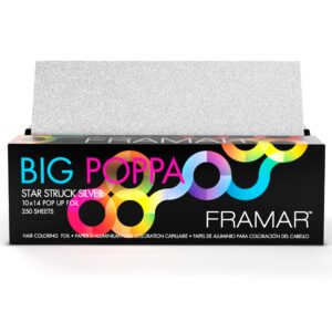 framar big poppa star struck silver pop up hair foil, aluminum foil sheets, hair foils for highlighting - 250 foil sheets – 10x14 inches