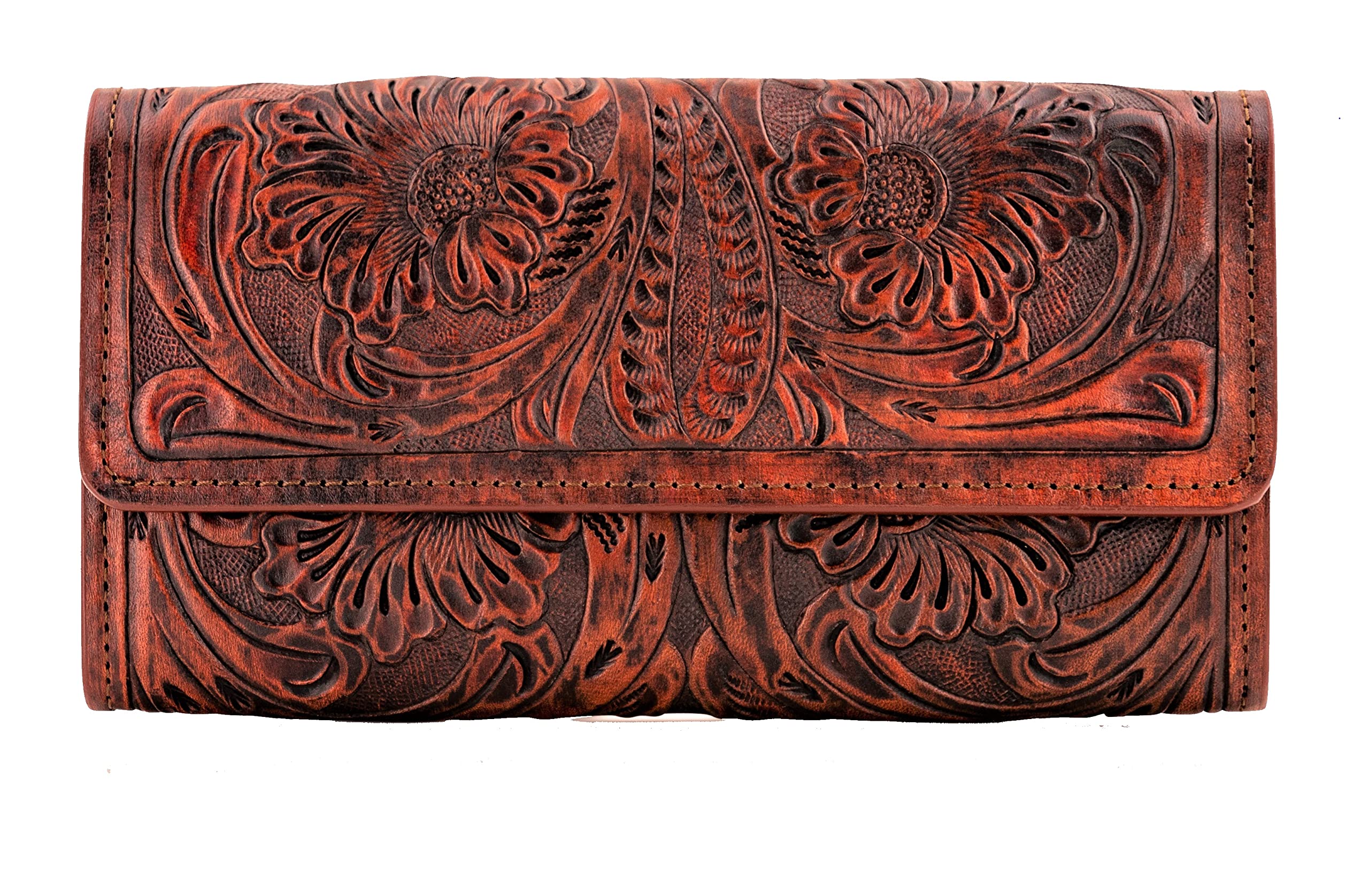 Mauzari Geneva Women's Tooled Leather Wallet (Koa)