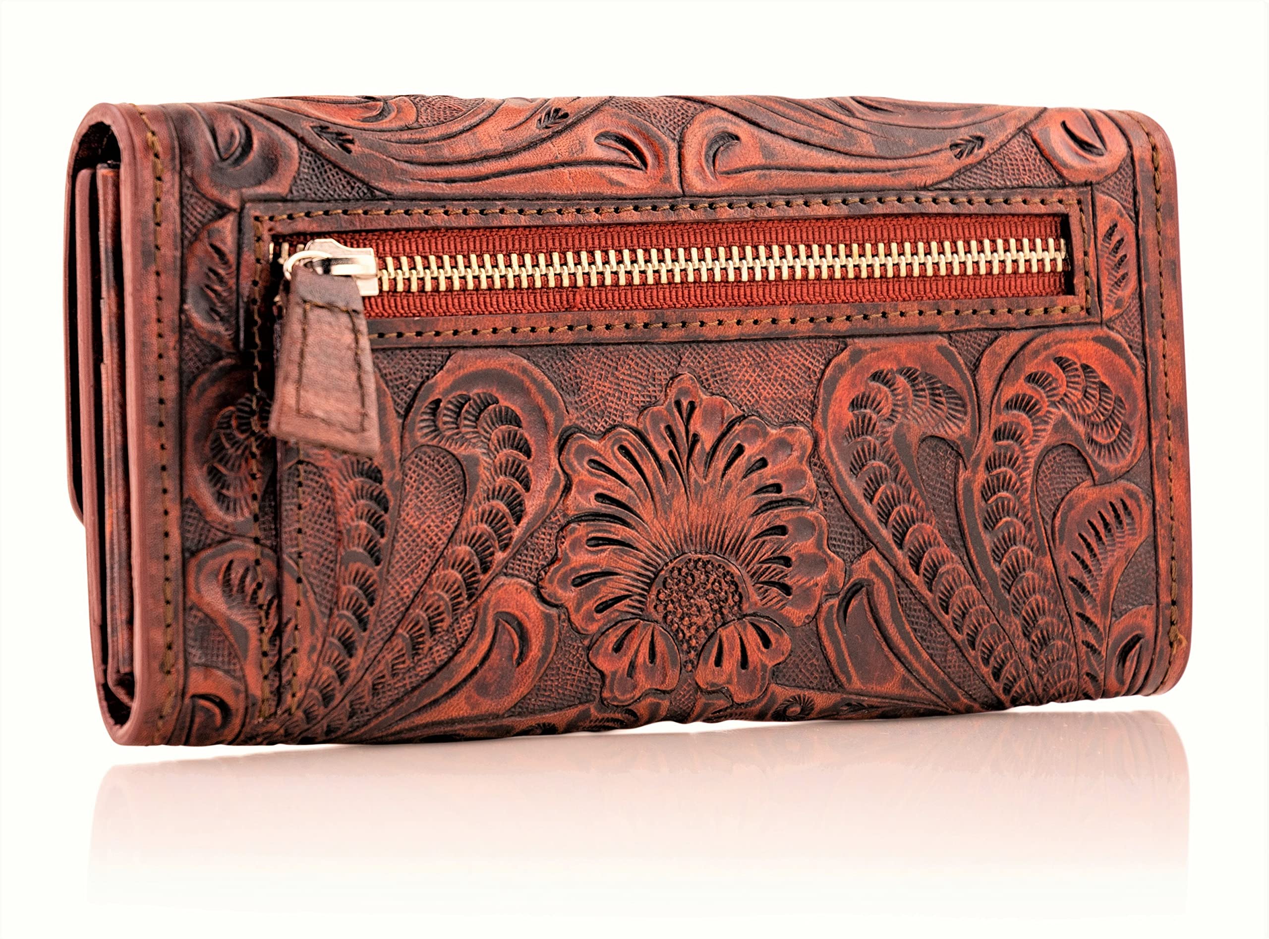 Mauzari Geneva Women's Tooled Leather Wallet (Koa)