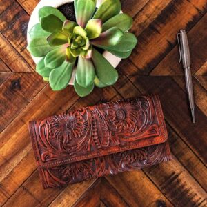 Mauzari Geneva Women's Tooled Leather Wallet (Koa)