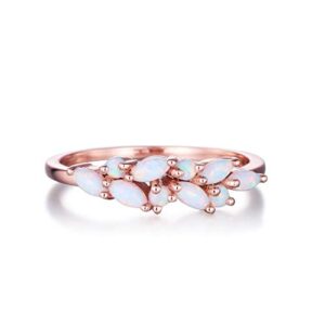 opal sterling silver rose gold wedding band stackable engagement bridal ring anniversary statement women ring vintage marquise matching band art deco gift