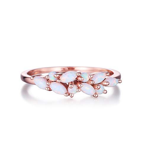 Opal Sterling Silver Rose Gold Wedding Band Stackable Engagement Bridal Ring Anniversary Statement Women Ring Vintage Marquise Matching Band Art Deco Gift