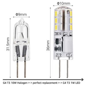 JAUHOFOGEI G4 LED Bulb 12V ac/dc Bi-pin Base Landscape Light Bulbs - 10W Replacement Halogen JC Bulb - 1 Watt 12 Volt Mini T3 Bulb for Under Cabinet Puck Lights - Daylight White 6000K - 10 Pack