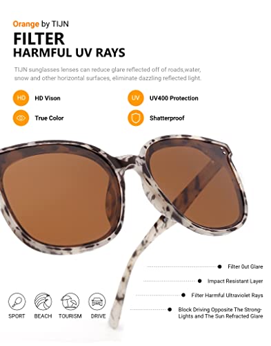 TIJN Polarized Sunglasses for Womens Mens,Trendy Oversized UV Protection Sun Glasses,Vintage Style Shades(Opal Tortoise,Brown