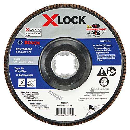 BOSCH FDX2960080 1-Piece 6 In. X-LOCK Flap Disc 80 Grit Compatible with 7/8 In. Arbor Type 29 for Applications in Metal Blending and Grinding