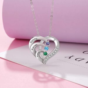 kaululu Gifts for Mom Personalized Birthstone Name Necklace for Women Best Custom Heart Necklace Build Your Mom Wife Girlfriend Birthday Gifts Christmas Gifts for Women