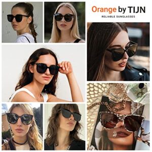 TIJN Polarized Sunglasses for Womens Mens,Trendy Oversized UV Protection Sun Glasses,Vintage Style Shades(Opal Tortoise,Brown