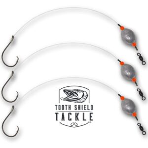 3 pack tooth shield tackle carolina drum rig redfish rig catfish [80lb fluorocarbon - 8/0 circle hook] 3/4 oz weight offshore saltwater big game grouper snapper leaders rigs bottom fishing [red]