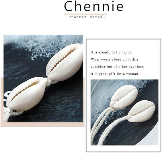 Chennie Boho Cowrie Shell Choker Necklace Beach Puka Seashell Necklaces Adjustable Rope Jewelry with Anklets for Women (A Ivory)