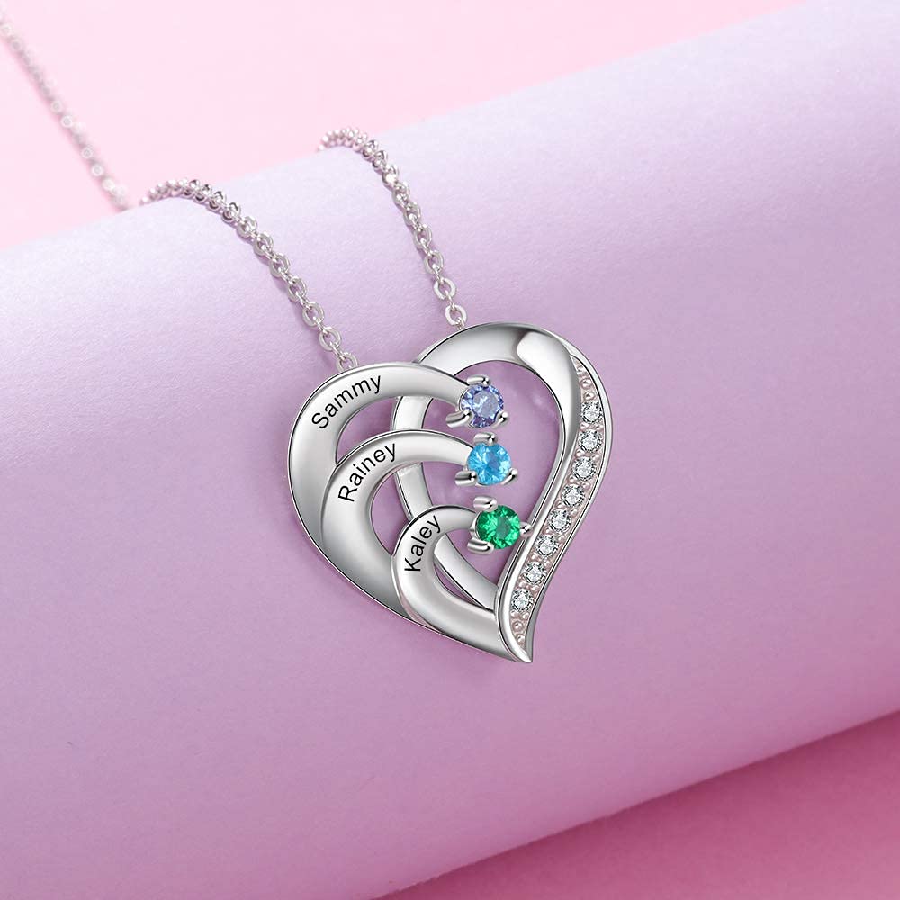 kaululu Gifts for Mom Personalized Birthstone Name Necklace for Women Best Custom Heart Necklace Build Your Mom Wife Girlfriend Birthday Gifts Christmas Gifts for Women