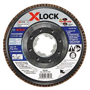 BOSCH FDX2945080 1-Piece 4-1/2 In. X-LOCK Flap Disc 80 Grit Compatible with 7/8 In. Arbor Type 29 for Applications in Metal Blending and Grinding