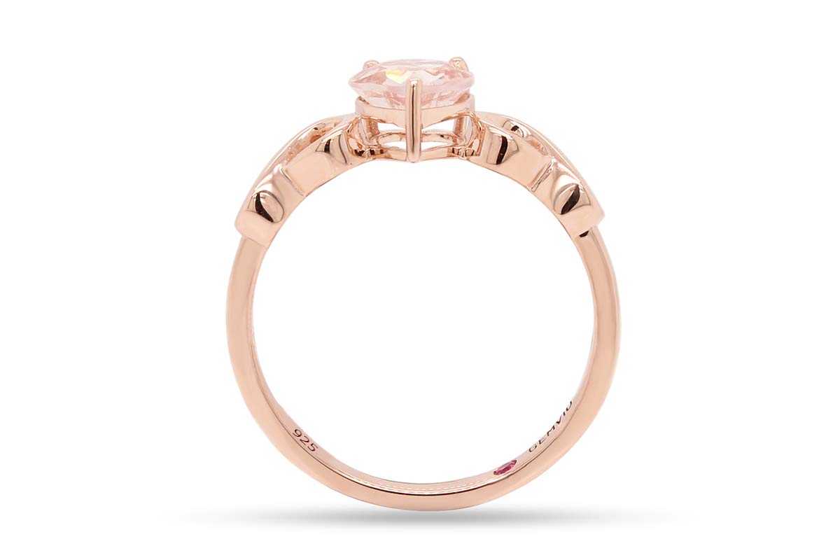 GEMVIO Collection 6MM Heart shape Peach Morganite Gemstone Infinity Heart Engagement Wedding Ring in 14K Rose Gold Over Sterling Silver Gifts for Women (0.67 Cttw) Ring Size-5