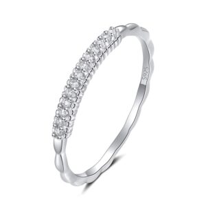 Luolife 1mm Rings for Women Sterling Silver Tiny Simulated Diamond Band Chirstmas Thanksgiving Valentine's Day Gifts Jewelry Size 6.5