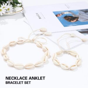 Chennie Boho Cowrie Shell Choker Necklace Beach Puka Seashell Necklaces Adjustable Rope Jewelry with Anklets for Women (A Ivory)