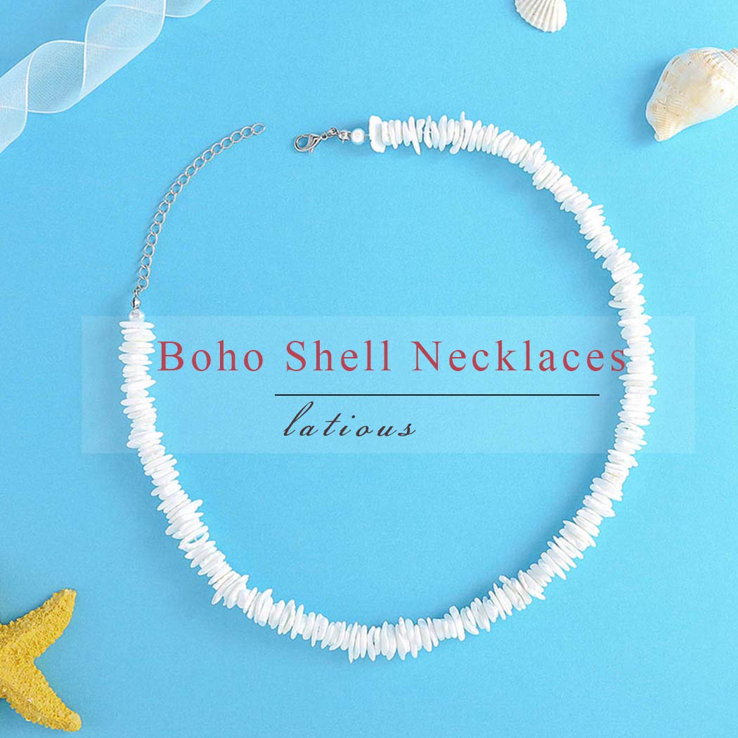 Latious Puka White Shell Necklace Beach Chip Seashell Necklaces Clam Chips Necklace for Women