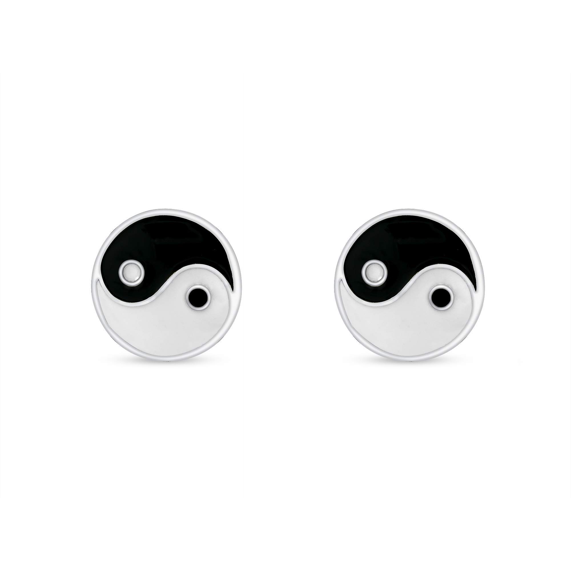 925 Sterling Silver Yin and Yang Enamel Stud Push Back Earrings