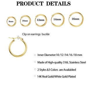 Senteria 10 Pairs Small Hoop Earrings for Women Stainless Steel Gold Silver Black Hypoallergenic Hoop Earrings Huggie Endless Hoop Earrings Set for Men 8/10/12/14/16mm