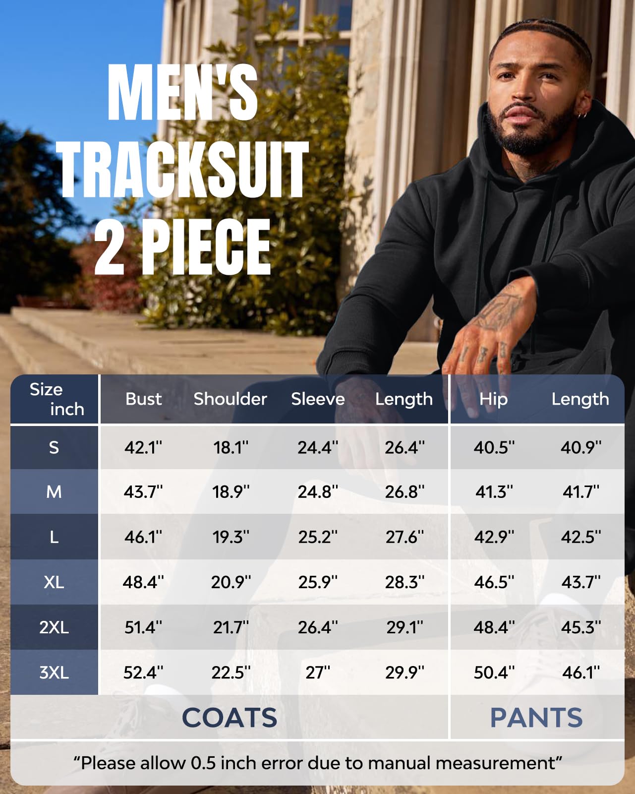 Insenver Men’s Sweatsuits Set 2 Piece Hoodie Outfit Jogging Tracksuits for Men Casual Athletic Long Sleeve Pullover Suit Set