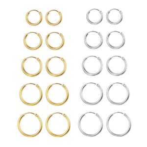 senteria 10 pairs small hoop earrings for women stainless steel gold silver black hypoallergenic hoop earrings huggie endless hoop earrings set for men 8/10/12/14/16mm