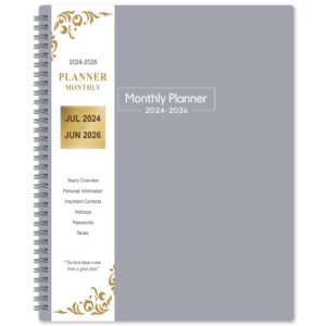 2024-2026 monthly planner - monthly planner from july 2024 to june 2026, monthly planner 2024-2026, 9'' x 11'' grey