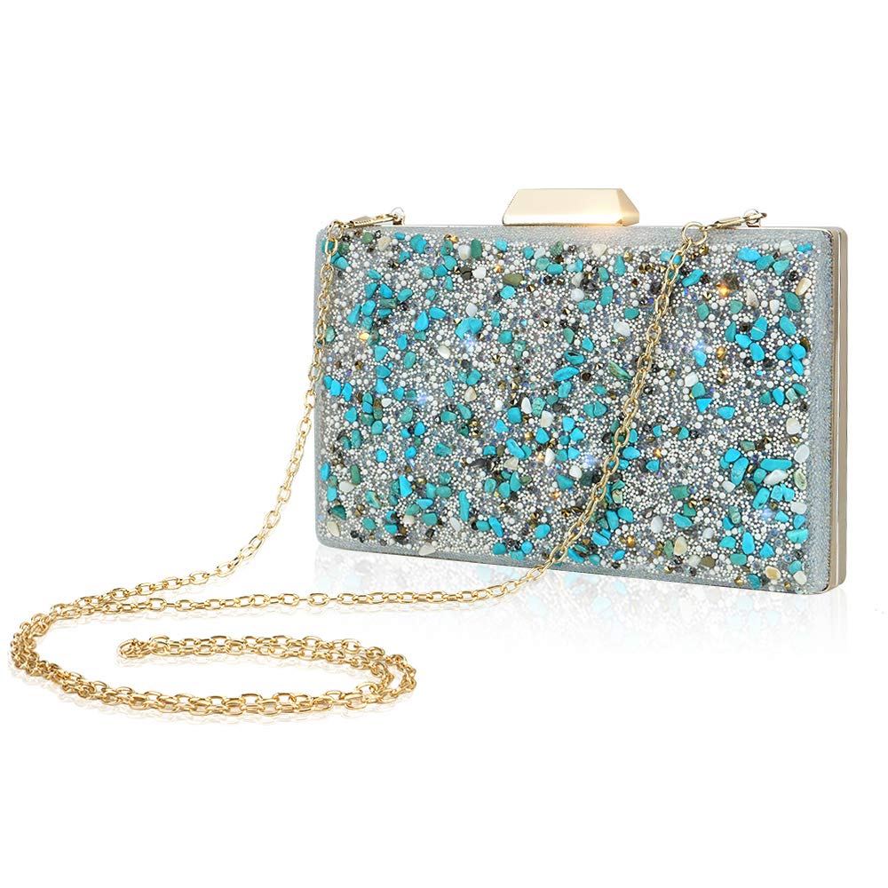 CHISHUNG Women's Sparkling Clutch Purse Crossbody Elegant Glitter Evening Bags for Wedding Party Prom Blue