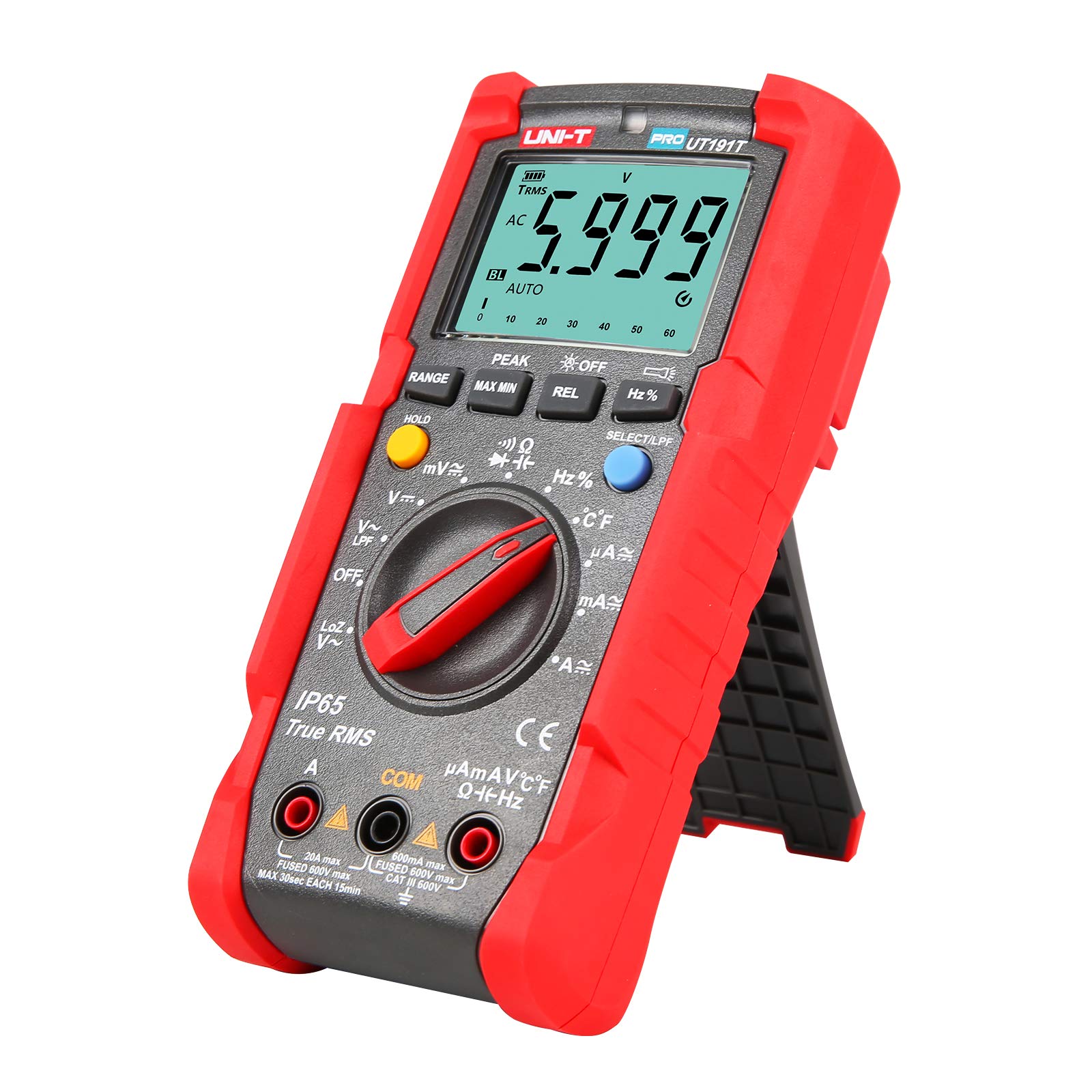 UNI-T Industrial Digital Multimeter UT191T (IP65, 2M Drop Test) True RMS 6000 Counts ACV LPF ACV Peak Hold AC DC Voltage Current LOZ ACV Temperature Resistance Capacitance Frequency Duty Cycle