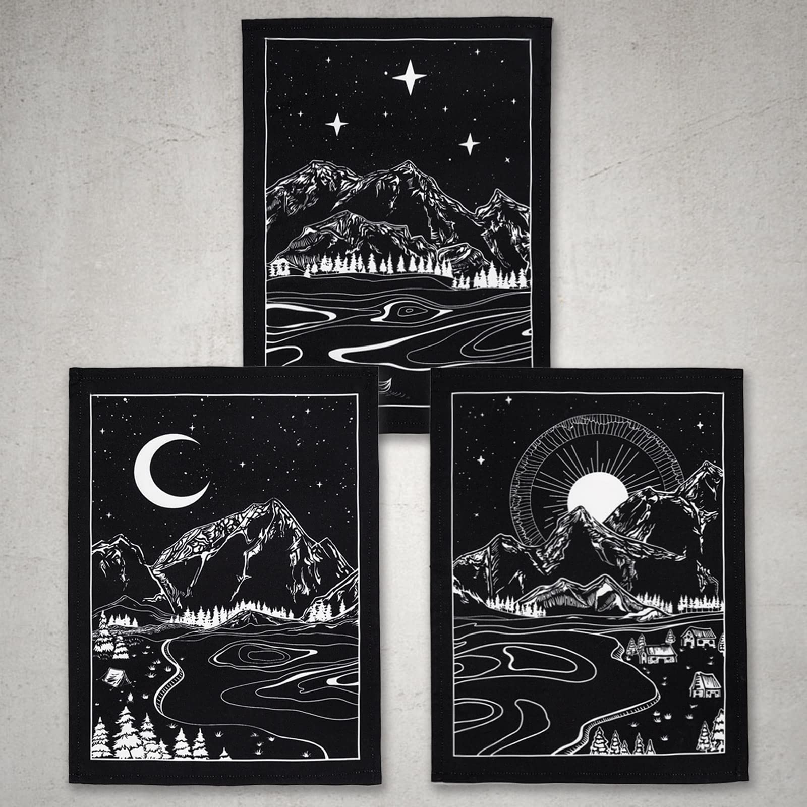 Lifeel 3Pack Sun and Moon and Star Landscape Tapestry Wall Hanging, Vertical Black and White Aesthetic Tapestries For Bedroom Home Wall decor 20×27 inch