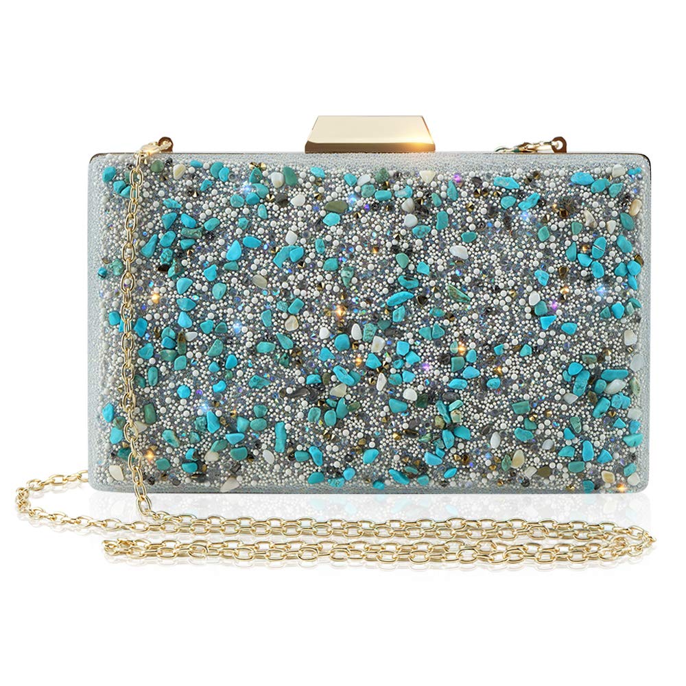 CHISHUNG Women's Sparkling Clutch Purse Crossbody Elegant Glitter Evening Bags for Wedding Party Prom Blue