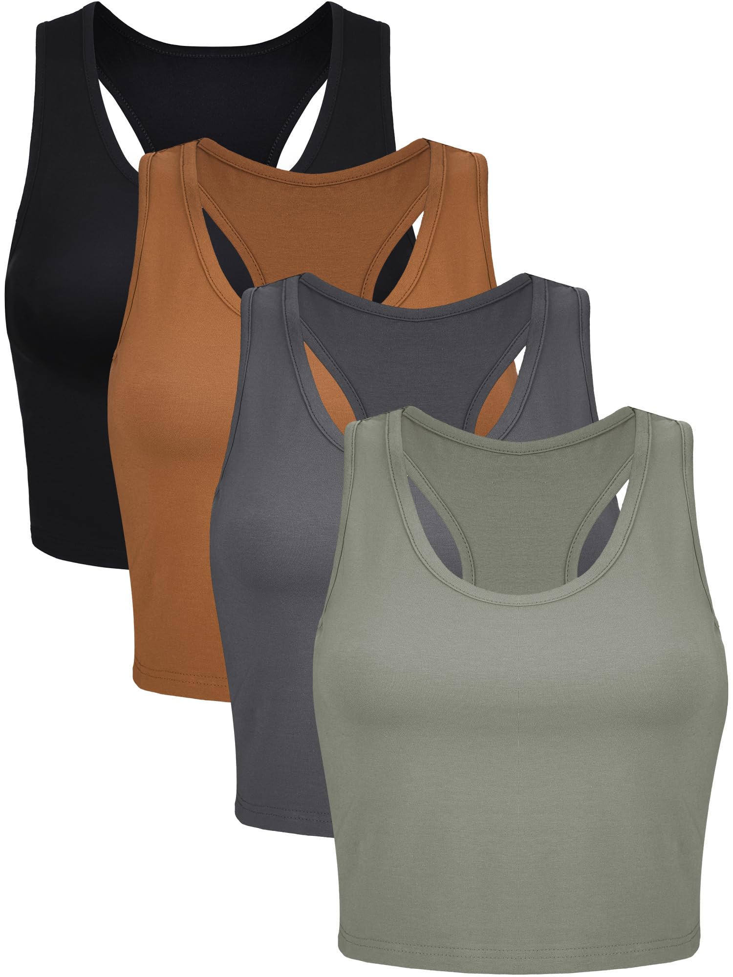 Geyoga 4 Pieces Women Basic Tank Top Cotton Racerback Sleeveless Athletic Crop Cotton Top (Elegant Color,Small)