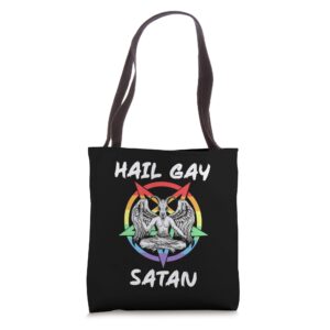 funny hail gay satan lgbt goth gay pride baphomet tote bag