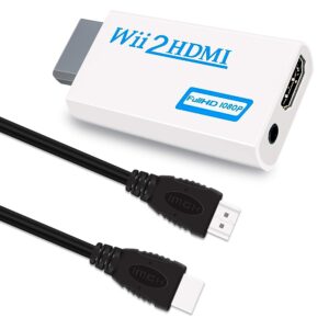 wii to hdmi converter adapter 1080p for full hd device with 3,5mm audio jack&hdmi output compatible with nintendo wii, wii u, hdtv, monitor-supports all wii display modes 720p（ hdmi cable included）