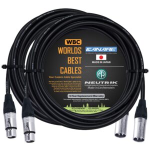 WORLDS BEST CABLES 2 Units - 30 Foot – Quad Balanced Microphone Cable Custom Made Using Canare L-4E6S Wire and Neutrik Silver NC3MXX Male & NC3FXX Female XLR Plugs