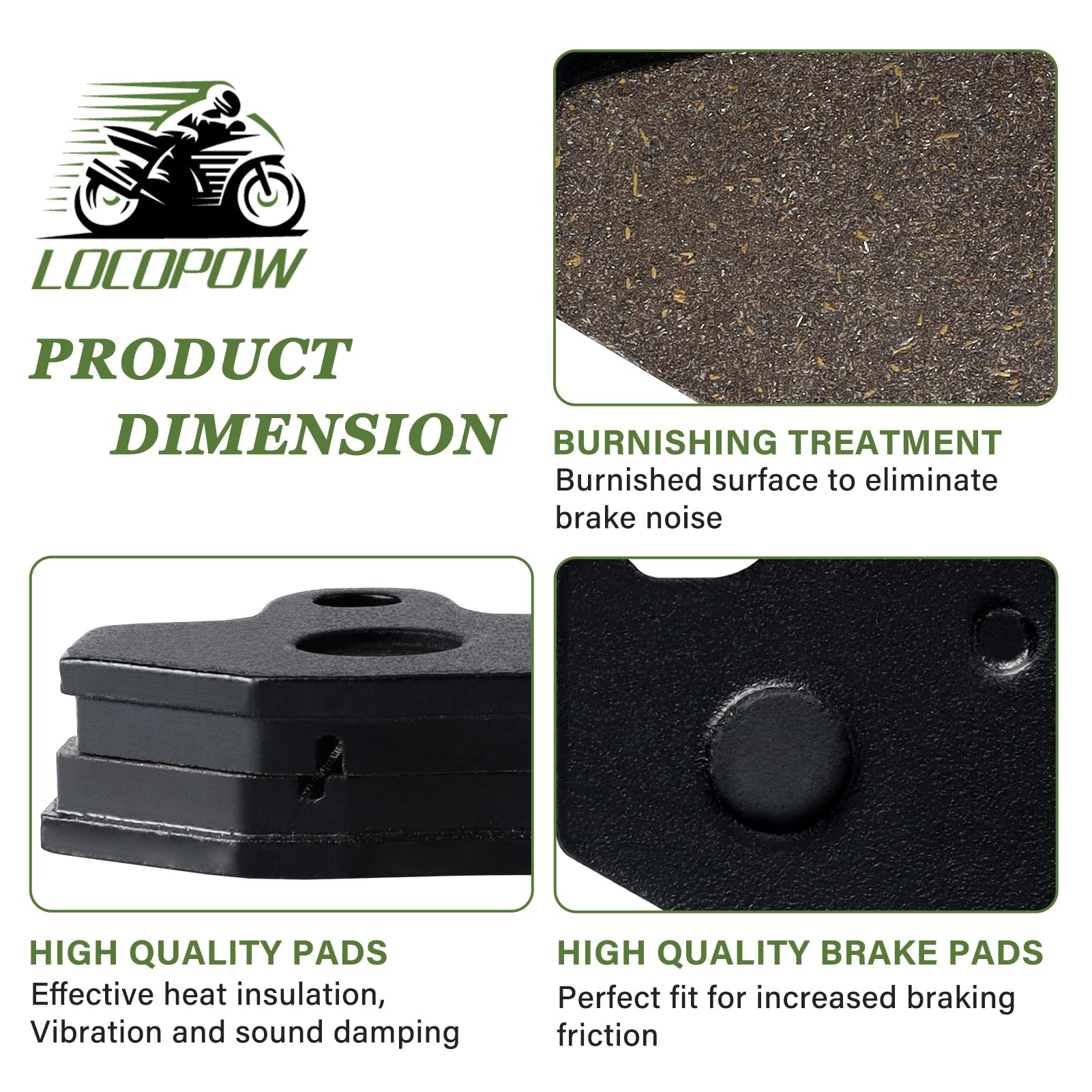 LOCOPOW Brake Pads Rhino 660 700 Front and Rear Compatible with Yamaha Rhino 660 YXR660 4x4 2004-2007 / Raptor 700 700R YFM700 2006-2012 / Rhino 450 YXR450 4x4 2006-2009