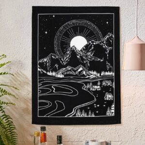 Lifeel 3Pack Sun and Moon and Star Landscape Tapestry Wall Hanging, Vertical Black and White Aesthetic Tapestries For Bedroom Home Wall decor 20×27 inch